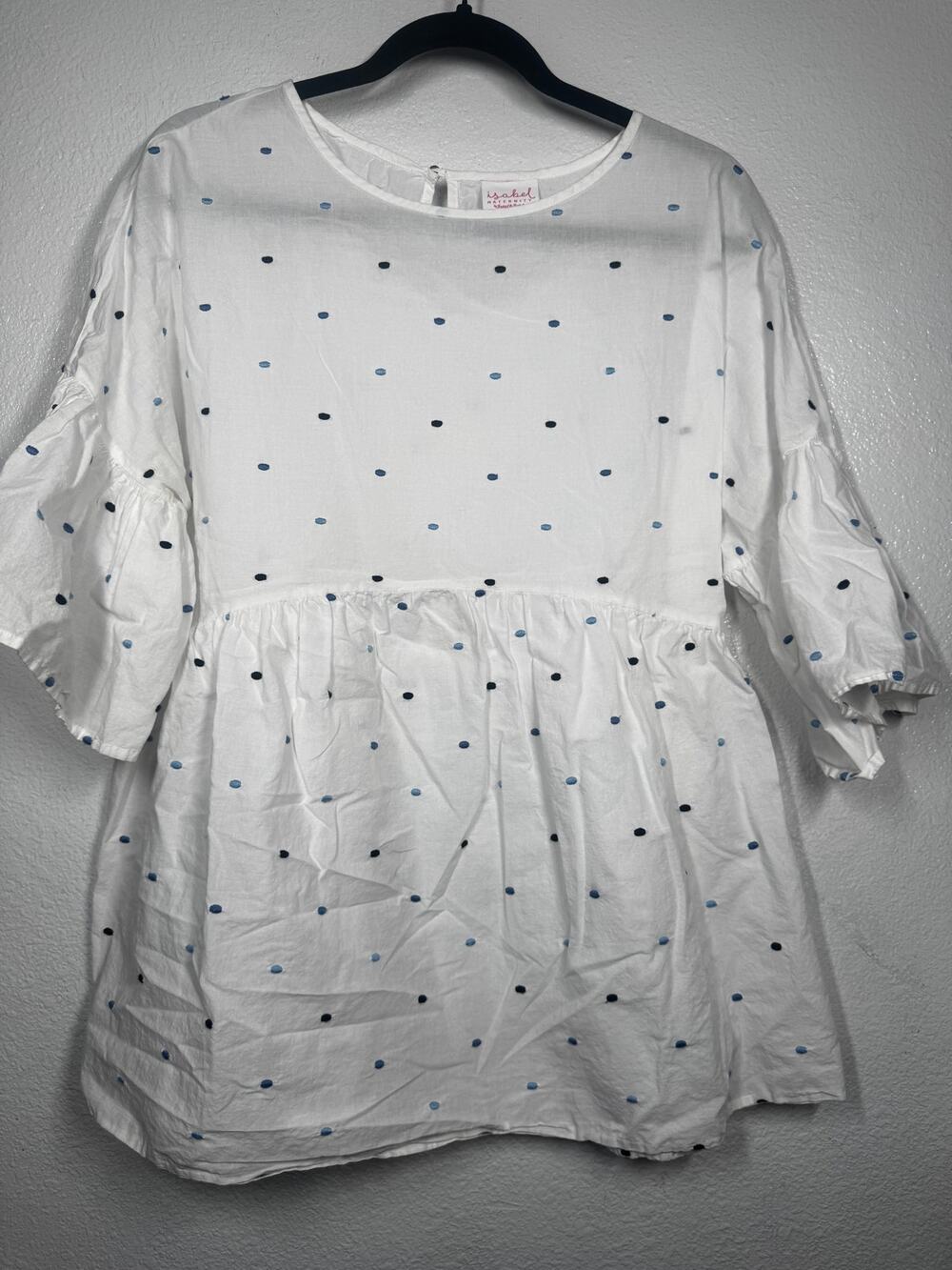 Isabel Maternity Peplum Top White Sz L Embroidered Polka Dot